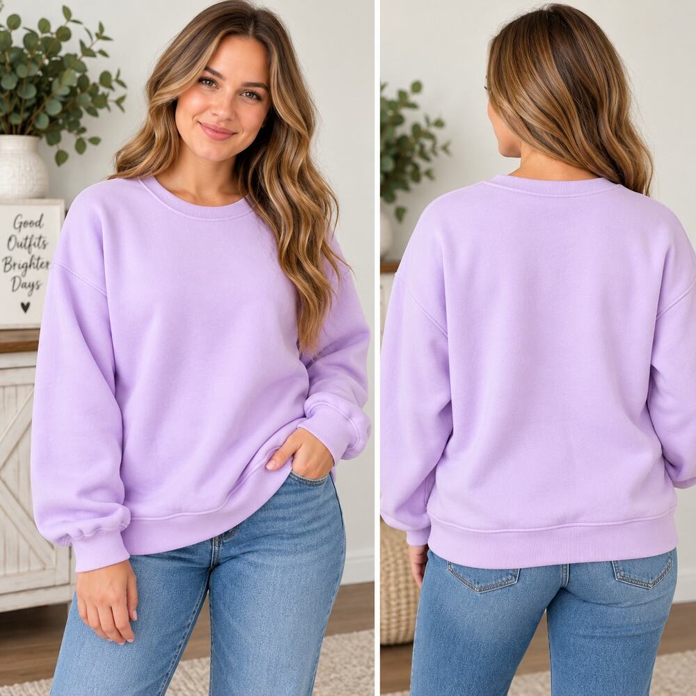 SHEIN Womens XL Lavender Purple Fleece Crewneck Sweatshirt NEW Oversized
